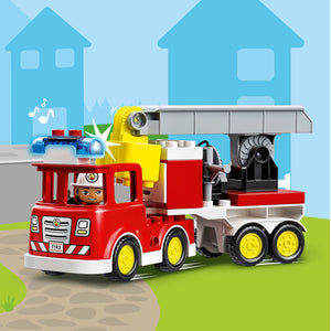 LEGO DUPLO Town Autopompa, Camion Giocattolo dei Pompieri con Luci, Sirena e Scala Mobile, Figure di Vigile del Fuoco e Gatto, Giochi per Bambini e Bambine da 2 Anni, Idee Regalo di Compleanno 10969