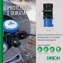 Carica l'immagine nel visualizzatore di Gallery, FANTON 78090-E Adattatore industriale, spina 2P+T 16A 200-250V 6h IP44, 2 prese bipasso italiane 2P+T 16A, 1 presa bipas