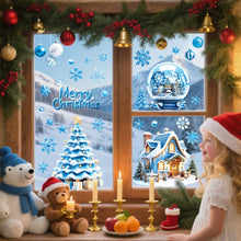 Carica l'immagine nel visualizzatore di Gallery, AhfuLife 173 Pezzi di Vetrofanie Natalizie per Finestre, 9 Fogli di Adesivi Blu Autoadesivi Riutilizzabili a Doppio Lato, Babbo Natale, Pupazzo di Neve e Albero per Decorazioni Natalizie