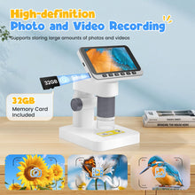 Carica l'immagine nel visualizzatore di Gallery, Microscopio digitale 4,5" IPS, 5-1000X Microscopio Elettronico Portatile USB con 8 luci LED Regolabili Scheda di memoria da 32 GB per bambini adulti