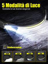 Carica l'immagine nel visualizzatore di Gallery, UNBON Torcia Frontale LED Ricaricabile USB C, Lampada Frontale con Sensore Movimento, Torcia da Testa 5 Modalità di Luce