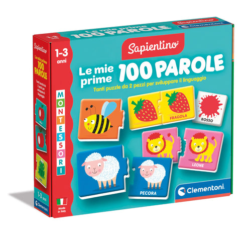 Clementoni - Sapientino Montessori Le Mie Prime 100 Parole, Gioco Educativo Bambini 1-3 Anni con 54 Puzzle a Incastro per Imparare Nuovi Vocaboli, Made in Italy, Lingua Italiana, 16851