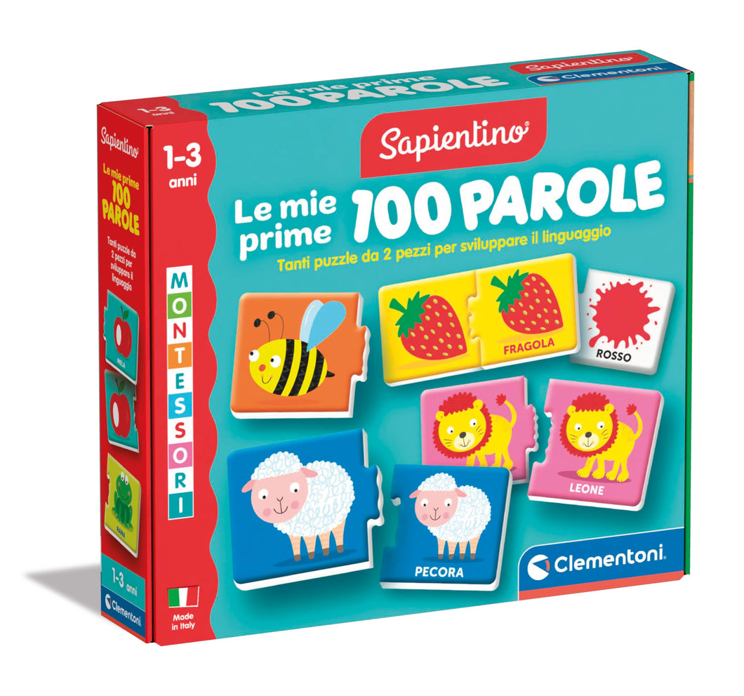 Clementoni - Sapientino Montessori Le Mie Prime 100 Parole, Gioco Educativo Bambini 1-3 Anni con 54 Puzzle a Incastro per Imparare Nuovi Vocaboli, Made in Italy, Lingua Italiana, 16851