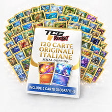 Carica l'immagine nel visualizzatore di Gallery, Set MEGA - 120 Carte Pokemon Originali Italiane senza Doppioni, include 6 Carte Luccicanti olo/reverse protette da busti