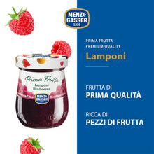 Carica l'immagine nel visualizzatore di Gallery, Menz&amp;Gasser, Confettura Extra di Lamponi Prima Frutta, con 50% di Frutta, Realizzata con Frutti di Alta Qualità IQF, Lavorata in Trentino-Südtirol, Naturalmente Senza Glutine, Vegan, 4x340 g