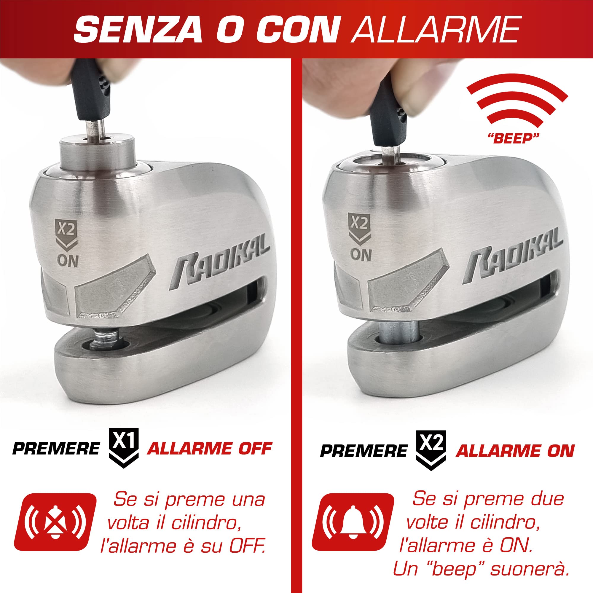 Antifurto Moto Radikal RK72120L - Catena 120cm E Blocca Disco 2 In 1, Con Serratura SEK E Copertura Tessuto Per Vernice - Foto 4