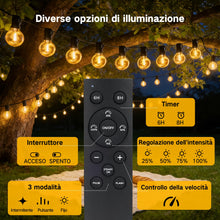 Carica l'immagine nel visualizzatore di Gallery, Catena Luminosa Esterno Solare 15M, Luci Solari da Giardino con Telecomando, 17+1 Lampadine LED G40, IP65 Impermeabile, 