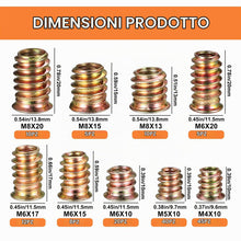 Carica l'immagine nel visualizzatore di Gallery, Dadi filettati per il fissaggio del legno, 155 inserti M4-M8, dadi esagonali per mobili in legno (zinco color)