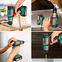 Carica l'immagine nel visualizzatore di Gallery, Trapano Avvitatore Batteria 18V, HYCHIKA Brushless 60Nm Trapano a Percussione, 2.0Ah Batteries, 53 Accessori, Caricatore Rapido, 21+3 Coppie, 2 Velocità Variabile, 0-500/0-2000 RPM