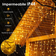 Carica l'immagine nel visualizzatore di Gallery, BESCOST Cascata luminosa 400 LED 10 m bianco caldo con telecomando e timer