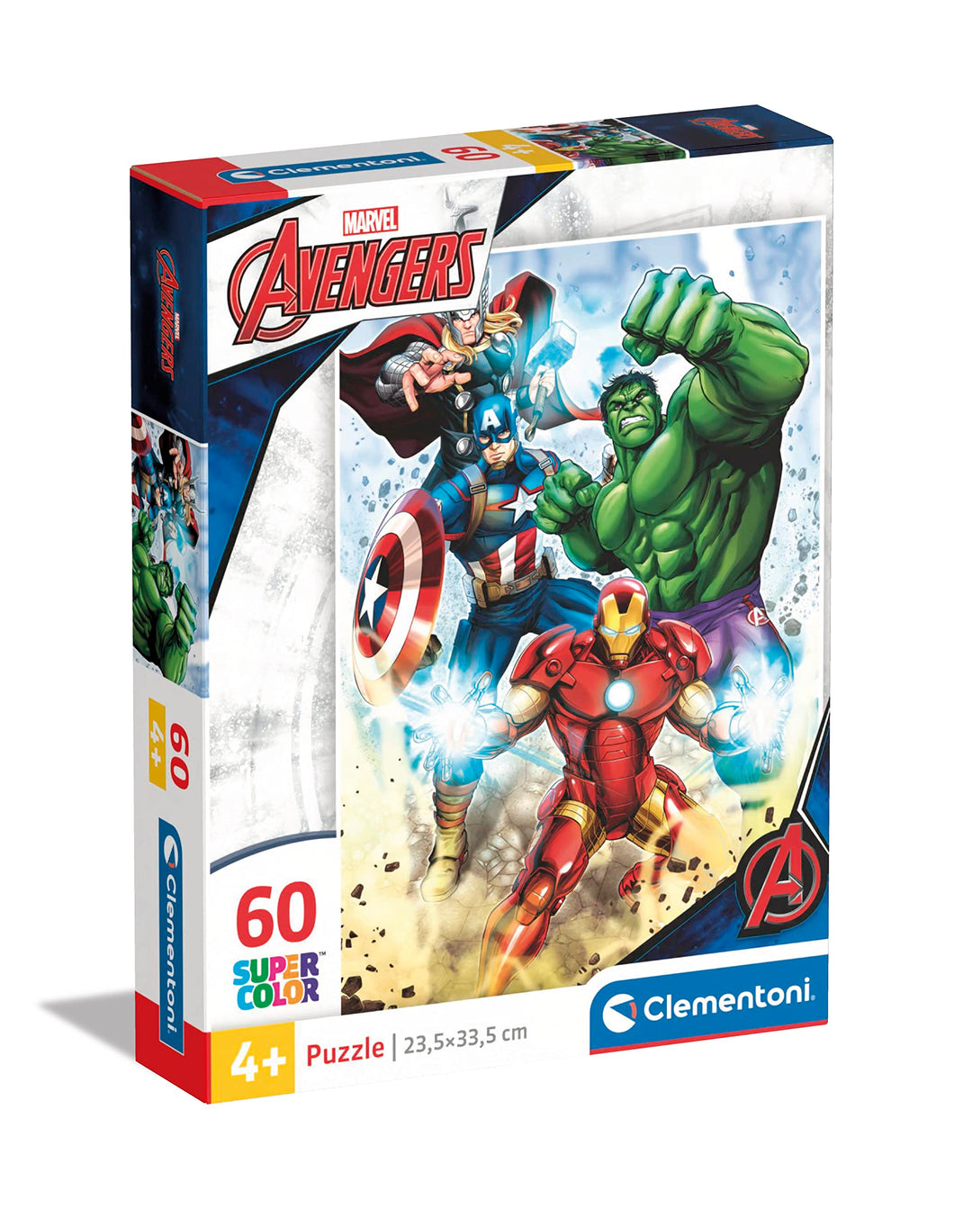 Clementoni - Puzzle per Bambini 60 Pezzi Supercolor, per Bambini 4+ Anni, Illustrazione con Personaggi Marvel Avengers, Supereroi, Idea Regalo, Made in Italy, 33,5x23,5 cm, 26193