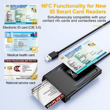Carica l'immagine nel visualizzatore di Gallery, Lettore CIE 3.0 Carta d'identità Elettronica e Tessera Sanitaria Italiana,USB Lettore Smart Card Firma Digitale Lettore Smart contatto e contactless CIE/CRS/CNS,Lettore NFC per PC Windows 10 11 Linux