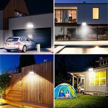 Carica l'immagine nel visualizzatore di Gallery, Lampada Solare da Esterno - 200LED Luce Solare LED Esterno con Sensore di Movimento 2200mAh 4 Modes Telecomando Faretto LED da Esterno Solare con Pannello, Luci da Esterno Giardino Solari con 5M Cavo