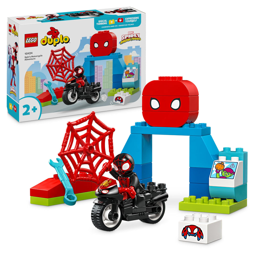 LEGO DUPLO Marvel L’Avventura in Moto di Spin, Gioco Educativo per Bambini e Bambine da 2 Anni con Moto Gicattolo, Playset Basato sulla Serie TV Spidey e i Suoi Fantastici Amici 10424