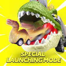 Carica l'immagine nel visualizzatore di Gallery, JOYIN 13 Pcs Dinosaur Toy Car Transporter for Kids, con 12 veicoli dinosauro retrattili, 1 camion trasporto dinosauri giocattolo con musica, suoni, luci, 1 elicottero