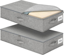 Carica l'immagine nel visualizzatore di Gallery, Romon Scatole per Armadio, 2 Pezzi Contenitori Sottoletto con Cerniera Bidirezionale, Organizzatore per Letto con Coperchio, 50l (76x40x17cm), Piegabile, Per Abiti E Biancheria, Grigio