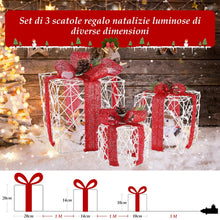 Carica l'immagine nel visualizzatore di Gallery, SALCAR Confezione regalo con decorazione LED da 3 pezzi, 20/14/10 cm Scatole luminose 8 modalità, Decorazione natalizia 