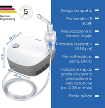 Carica l'immagine nel visualizzatore di Gallery, Beurer IH 18 Aerosol ad aria compressa con compressore CC per inalazione e trattamento delle vie respiratorie superiori e inferiori, per adulti e bambini, bianco, set accessori completi da 8 pezzi