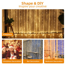 Carica l&#39;immagine nel visualizzatore di Gallery, Jsdoin Tenda Luminosa Natale,3.6x3m 360LED Tenda Luci Natale Interno,8 Modalità Luci Tenda Esterno Cascata Dimmerabile IP65 Impermeabile con Telecomando &amp; Timer per Matrimonio, Feste (Bianco caldo)