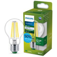 Carica l'immagine nel visualizzatore di Gallery, PHILIPS Ultra Efficient - Ultra energy saving lights, E27 LED light source, 60W, A60, cool white, pack of 1, clear