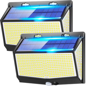 One Fire Faretti Solari a Led da Esterno,【468LED 2000LM】 3 Modalità Luci Solari Esterno con Sensore di Movimento, IP65 Luce Solare Led Esterno,270° Lampada Solare da Esterno Giardino Garage Portico