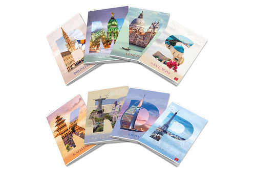 Pigna DREAM CITIES, Maxi Quaderni A4 rigatura 5M, Quadretti da 5mm, Confezione da 10 Pezzi