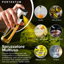 Carica l&#39;immagine nel visualizzatore di Gallery, PORTENTUM Spruzzatore Olio Spray Premium per Cucina e Friggitrice ad Aria 100ml Spray Olio Cucina Antigoccia, Oliera di Vetro con Dispenser Accessori Friggitrice Senza Olio