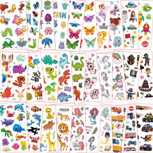 Carica l'immagine nel visualizzatore di Gallery, Fhlbestyu 350 tatuaggi per bambini, set di 14 motivi spaziali, dinosauri e animali, adesivi per feste di compleanno