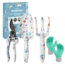 Carica l'immagine nel visualizzatore di Gallery, WORKPRO Set di attrezzi da giardino da 4 pezzi, attrezzi da giardino con scatola regalo, pala da giardino, cesoie da gia