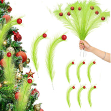 Carica l'immagine nel visualizzatore di Gallery, Kezidhp Punta Albero di Natale 36 cm, 8 Pezzi, Decorazione Natalizia con Girandole Verde Lime e Palline Rosse, Steli Artificiali Verdi per Alberi, Corone e Fai da Te