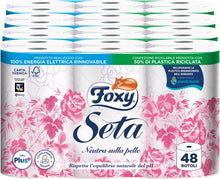 Carica l'immagine nel visualizzatore di Gallery, Foxy Seta | Carta igienica 200 strappi x 48 rotoli, 2 veli elevato spessore | Confezione riciclabile prodotta con plastica riciclata
