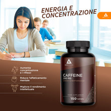 Carica l&#39;immagine nel visualizzatore di Gallery, Caffeina pura 200mg- 150 compresse per 150 giorni - Energia e Concentrazione- Migliora le tue prestazioni sportive e intellettuali- Potenzia la tua resistenza – Alto dosaggi- Bodyathlon