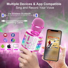 Carica l'immagine nel visualizzatore di Gallery, Microfono Karaoke Bluetooth, Microfoni Karaoke Wireless con LED Flash, Portatile Karaoke Player Bambini, Altoparlante, Cambia Voce, per KTV/Casa/Festa/Canto, Compatibile con Android/iOS