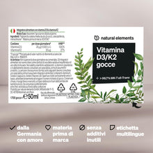 Carica l'immagine nel visualizzatore di Gallery, Vitamina D3 + K2 in gocce 50 ml – Premium alto dosaggio, liquida