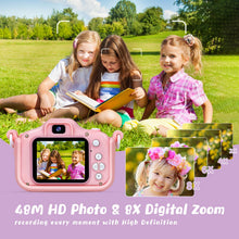 Carica l'immagine nel visualizzatore di Gallery, Macchina Fotografica Bambini, 48MP Digitale Fotocamera Bambini con Scheda 32 GB, Regali Gioco Natale &amp; Compleanno per Bambino Bambina 3 4 5 6 7 8 9 10 Anni, Cappuccio di Unicornio (Rosa)