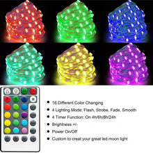 Carica l'immagine nel visualizzatore di Gallery, Ghirlanda di luci a LED con batteria, per interni, 50 LED, 16 colori cangianti, RGB, luci super luminose con telecomando