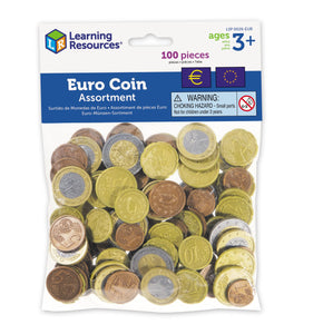 Learning Resources Set di 100 monete in euro, finte, per bambini, giocattoli 3 anni