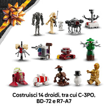 Carica l'immagine nel visualizzatore di Gallery, LEGO Star Wars Calendario dell'Avvento 2025 per Bambini da 6 Anni in su - Giocattolo per il Conto alla Rovescia di Natale con 24 Sorprese Incluse 2 Minifigure e 5 Figure di Droidi, Idea Regalo - 75418
