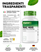 Carica l'immagine nel visualizzatore di Gallery, vit4ever NAC - N-Acetil L-Cisteina - 240 Capsule - 600 mg per Capsula