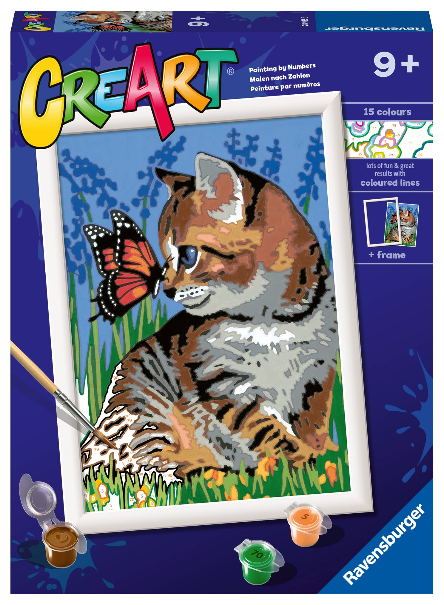 RAVENSBURGER CREART PER BAMBINI, KIT PER DIPINGERE CON I NUMERI, 9+, SERIE D, GATTINI SUL CUSCINO - Toys Center