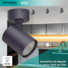 Carica l'immagine nel visualizzatore di Gallery, Oktaplex Bora faretto da soffitto 1 fiamma GU10 LED spot bar 230V orientabile spot a parete nero
