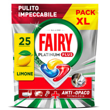Carica l'immagine nel visualizzatore di Gallery, Fairy Platinum Plus Pastiglie Lavastoviglie Tutto in Uno, 25 Caps, Limone