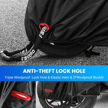 Carica l'immagine nel visualizzatore di Gallery, Favoto Telo coprimoto impermeabile per esterno Resistente a Acqua, Polvere, Pioggia, Vento, Escrementi di Uccelli Telo per Moto con strisce riflettenti Nero 245cmx102cmx122cm