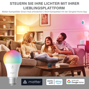 Lampadina LED smart Sengled (E27), abilitata per Matter i Alexa, multicolore, equivalente a 60 W, 800 LM, abbinamento istantaneo, compatibile con Matter richiesta, 2,4 GHz, Wi-Fi, confezione da 1