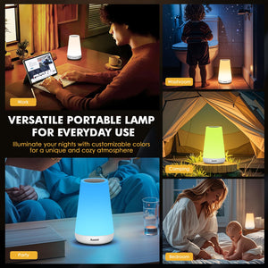 Auxmir Luce Notturna Bambini, Lampada da Comodino, Lampada LED Colorata con 13 Colori, Luminosità Regolabile, 3 Modi d’Illuminazione, Touch e Telecomando, Batteria Ricaricabile, Bianco