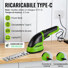 Carica l'immagine nel visualizzatore di Gallery, WORKPRO Forbici a Batteria 2 in 1, 3,6 V Cesoia Elettrica a Batteria al Litio 2 Ah, Il Tagliasiepi per Larghezza di Tagl