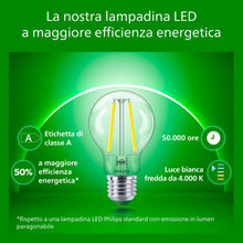 Carica l'immagine nel visualizzatore di Gallery, Philips LED Lampadina Goccia a Filamento Classe A Ultra Efficiente a Risparmio Energetico, 40W, E27, Luce Bianca Fredda