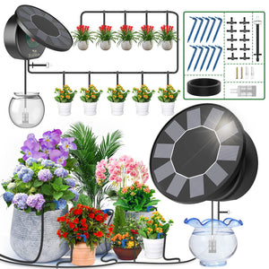 TRJZWA Kit di Irrigazione Automatica Solare per Vaso, Sistema di Irrigazione Automatico da Giardino, Sistema di Irrigazione Solare a Goccia con 9 Programmi di Irrigazione e 10m di Tubo di Irrigazione