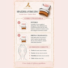 Carica l'immagine nel visualizzatore di Gallery, Spazzola Coreana Linfatica Viso 2 in 1 Acciaio Inox e Rullo in Quarzo Rosa