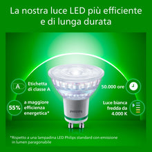 Carica l'immagine nel visualizzatore di Gallery, Faretto PHILIPS UltraEfficient LED GU10, 35W, EyeComfort, Senza Sfarfallio, Luce Bianca Fredda 4000K, 215 Lumen, Attacco
